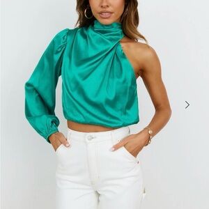 Emerald Green One-Shoulder Satin Top